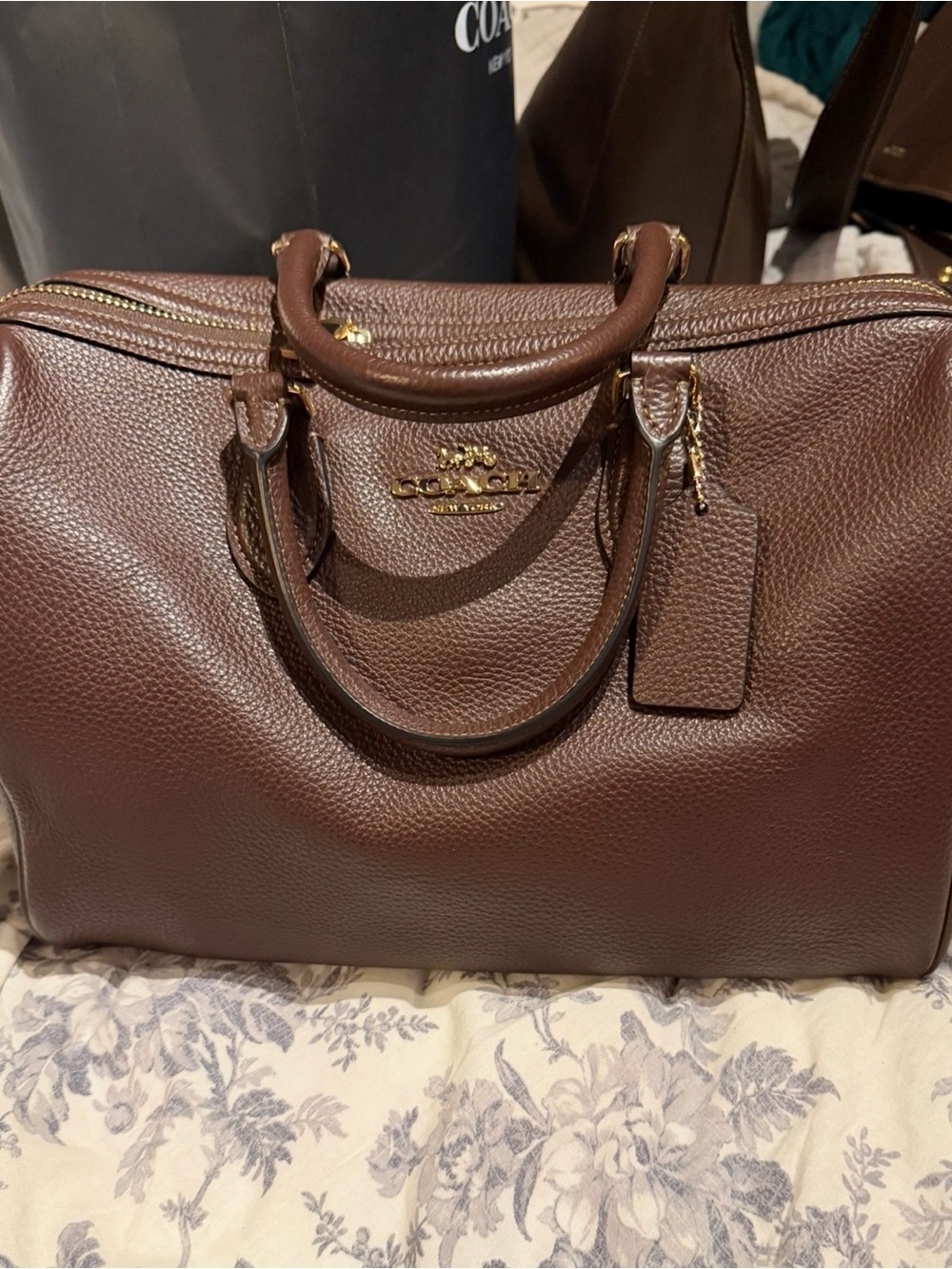 Coach Brown Leather Satchel with Top Handles and Adjustable Strap - Picture 5 of 5
